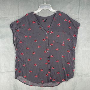 Torrid Shirt Womens 2X Gray Vespa Scooter Graphic Print Button Up Short Sleeve